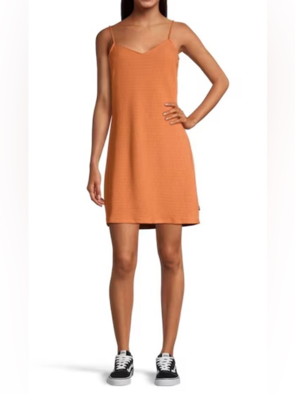 Vans Benton Cami Bright Orange Mini Slip Smocked Dress with Thin Straps